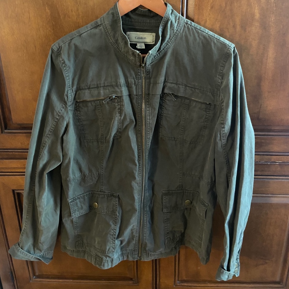 Caslon Olive Utility Zip-Front Jacket